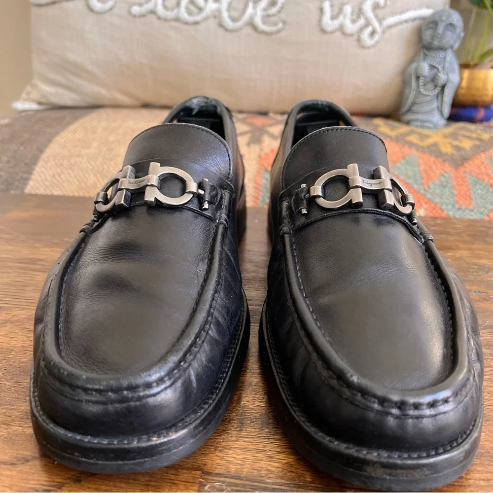 Salvatore Ferragamo DAVID Black Claf Leather Loafers 7.5 EEE US8.5 Wide